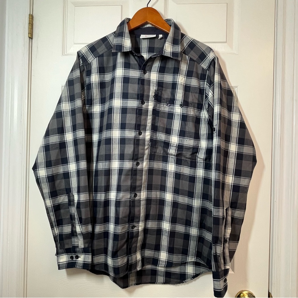 Fjallraven Men's Navy and White Plaid Fjallglim Shirt Size Large